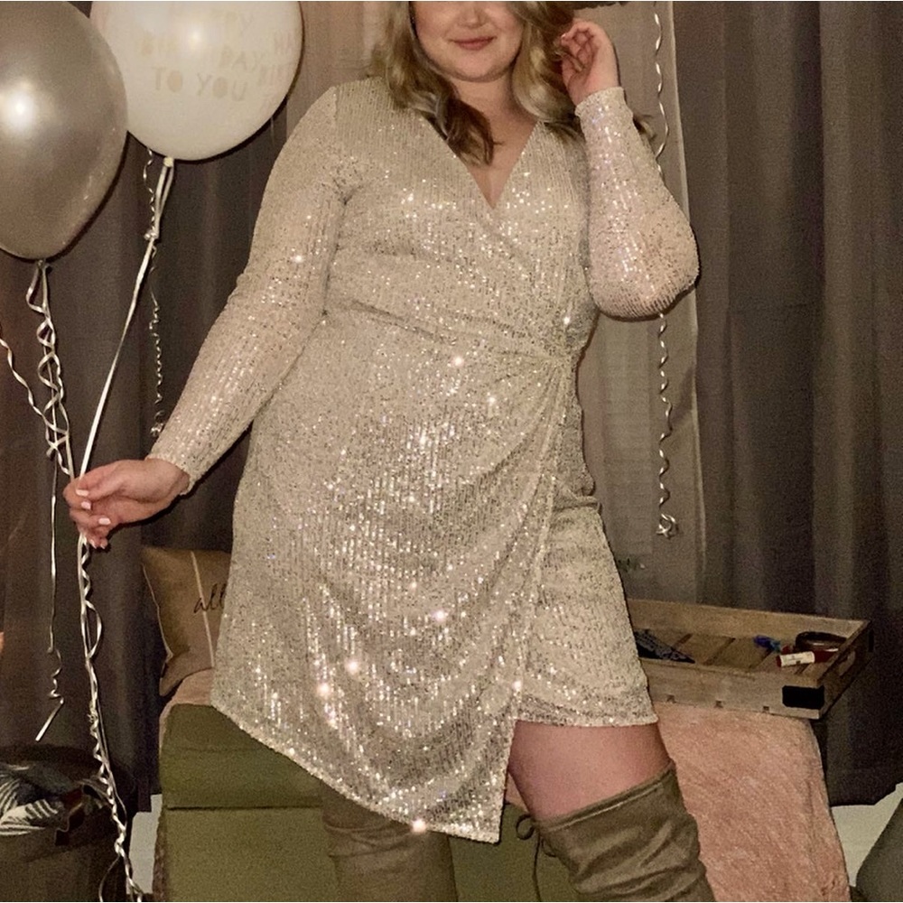 City Chic Sequin Faux Wrap Dress